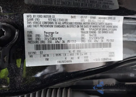 2017 Ford Focus Se from USA, damaged, VIN 1FADP3F28HL313286